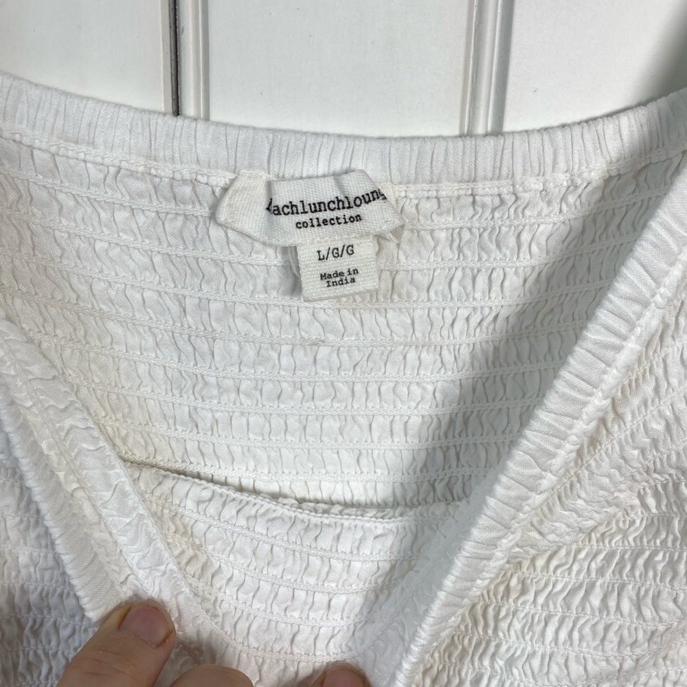 Beachlunchlounge White Smocked Eyelet Sleeve Midi Dress Large - Picture 2 of 11